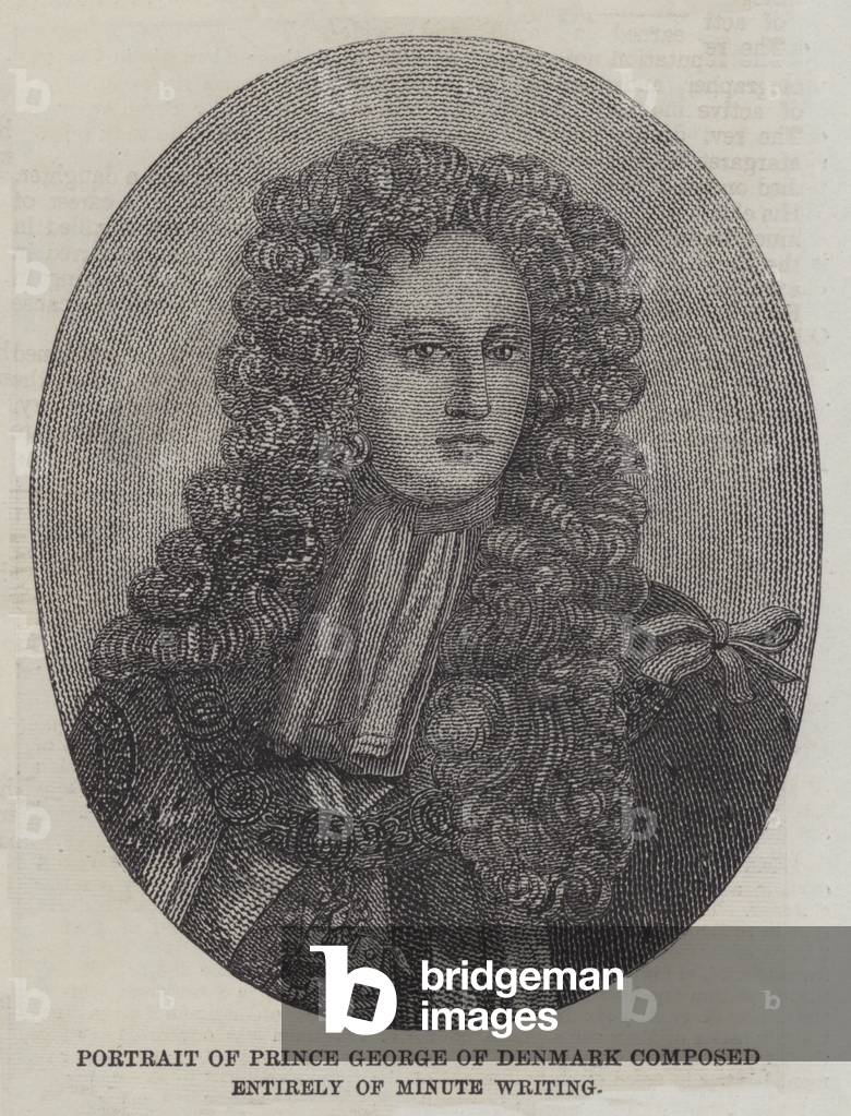 Portrait of Prince George of Denmark composed entirely of Minute Writing (engraving)