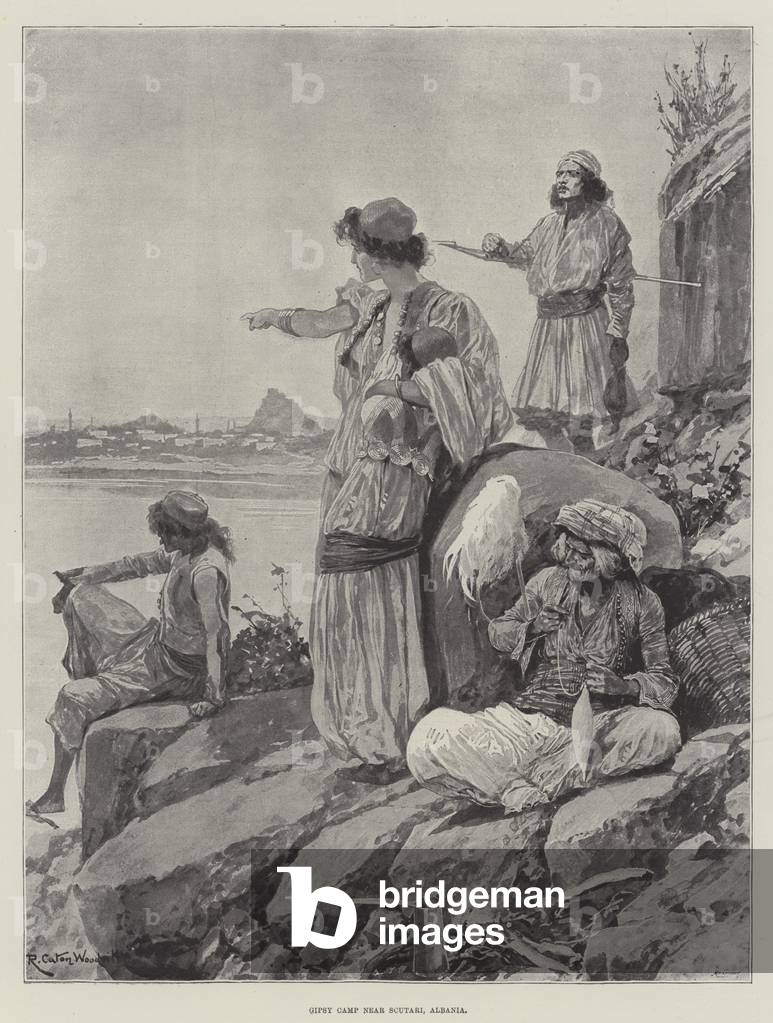 Gipsy Camp near Scutari, Albania (litho)