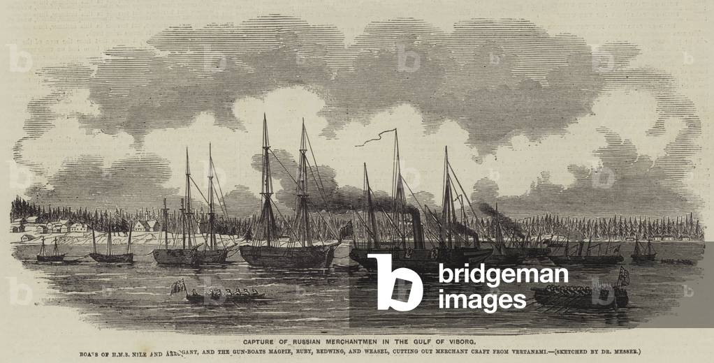 Capture of Russian Merchantmen in the Gulf of Viborg (engraving)