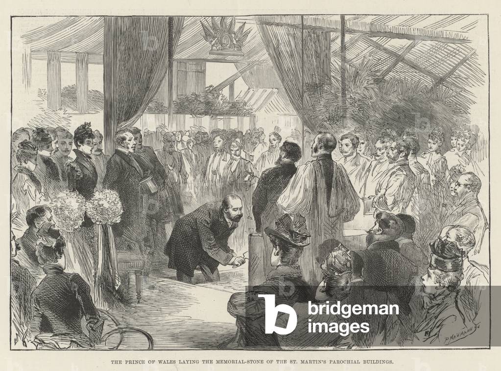 The Prince of Wales laying the Memorial-Stone of the St Martin's Parochial Buildings (engraving)