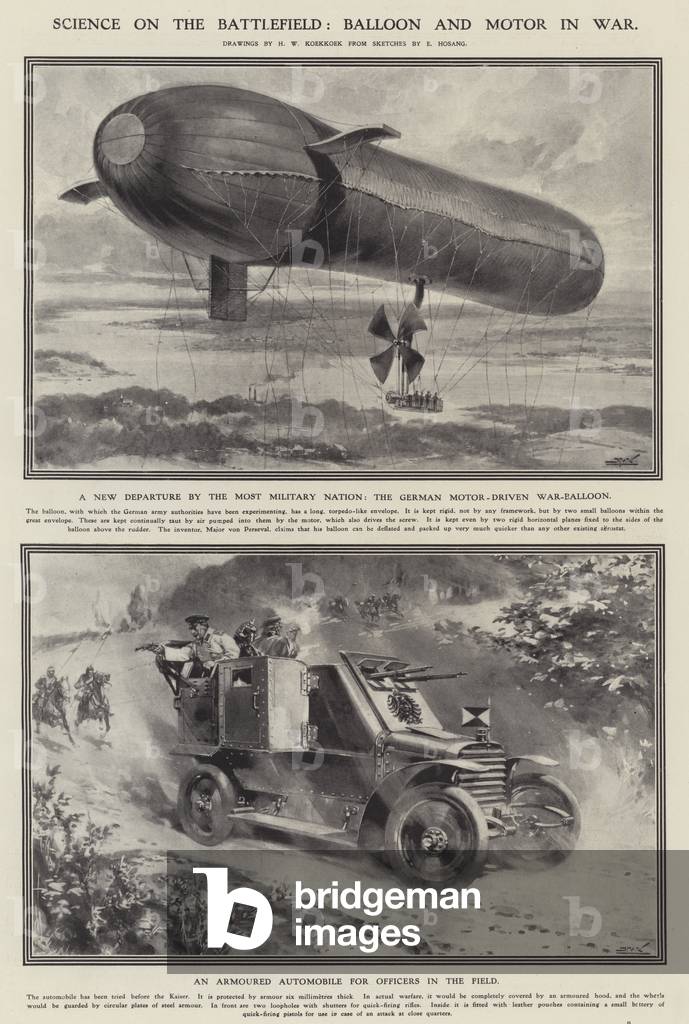 Science on the battlefield: balloon and motor in war (litho)