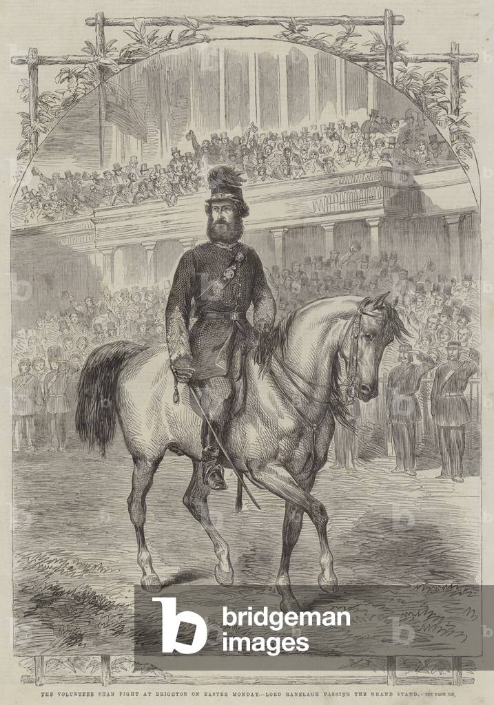The Volunteer Sham Fight at Brighton on Easter Monday, Lord Ranelagh passing the Grand Stand (engraving)