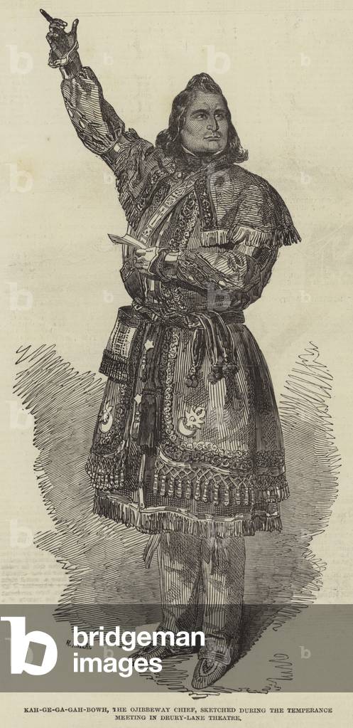 Kah-ge-ga-gah-bowh, the Ojibbeway Chief, sketched during the Temperance Meeting in Drury-Lane Theatre (engraving)