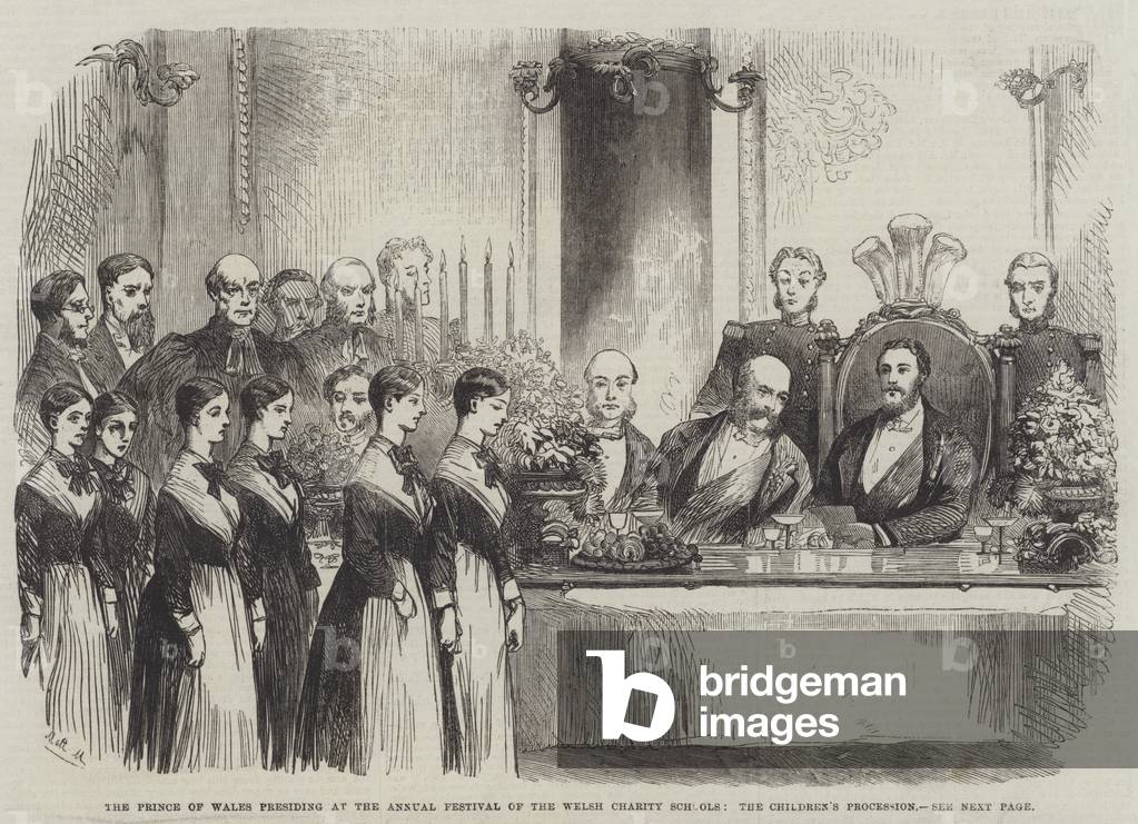 The Prince of Wales presiding at the Annual Festival of the Welsh Charity Schools, the Children's Procession (engraving)