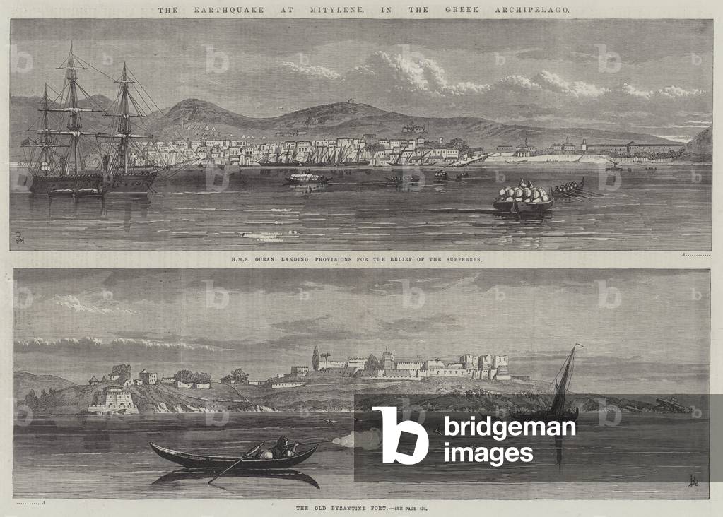 The Earthquake at Mitylene, in the Greek Archipelago (engraving)