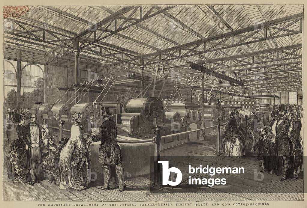 The Machinery Department of the Crystal Palace, Messers Hibbert, Platt and Company's Cotton-Machines (engraving)