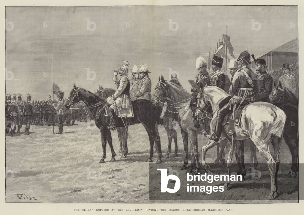 The German Emperor at the Wimbledon Review, the London Rifle Brigade marching past (engraving)