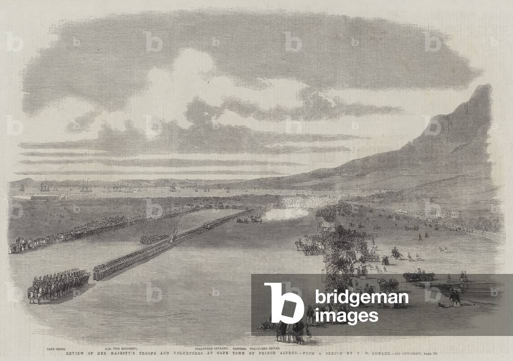 Review of Her Majesty's Troops and Volunteers at Cape Town by Prince Alfred (engraving)