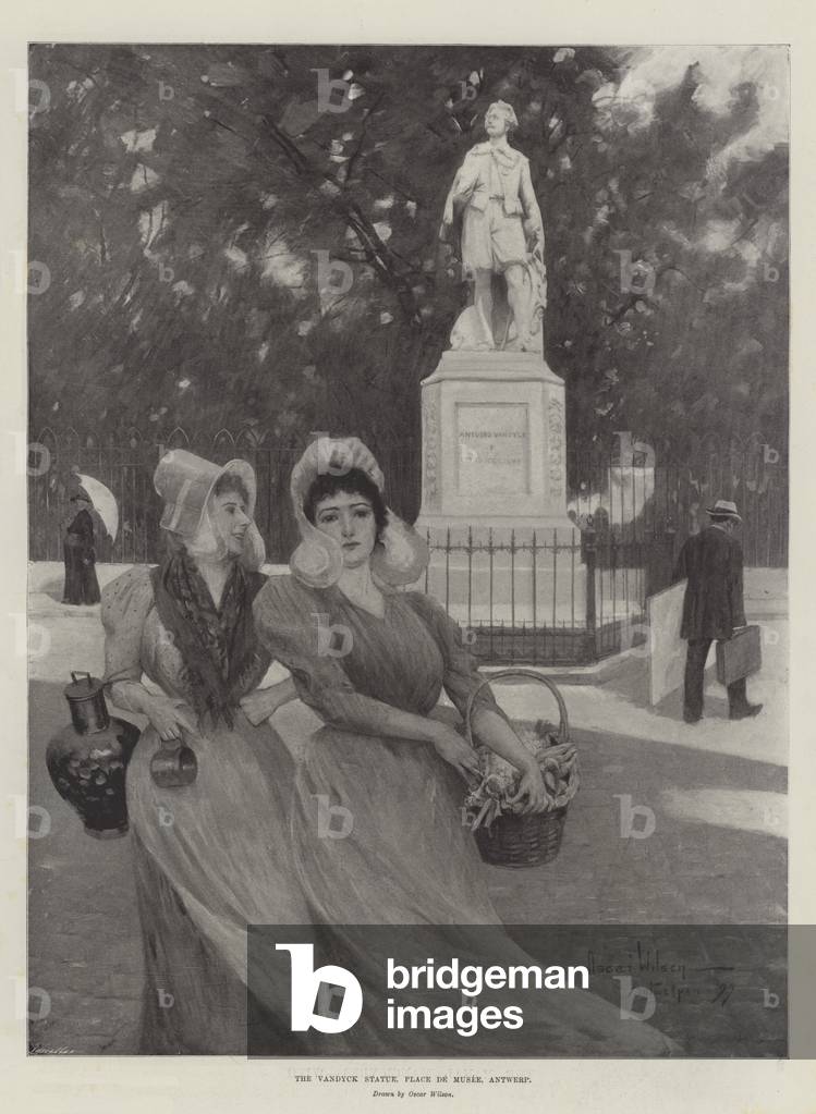 The Vandyck Statue, Place de Musee, Antwerp (litho)