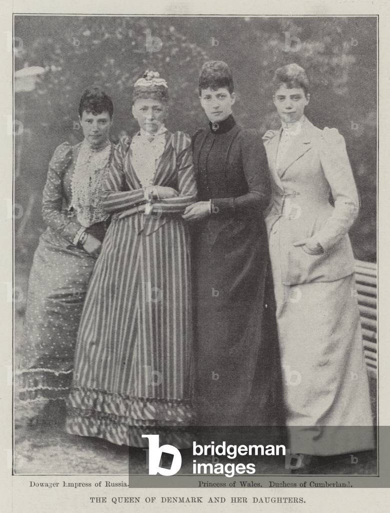 The Queen of Denmark and her Daughters (b/w photo)