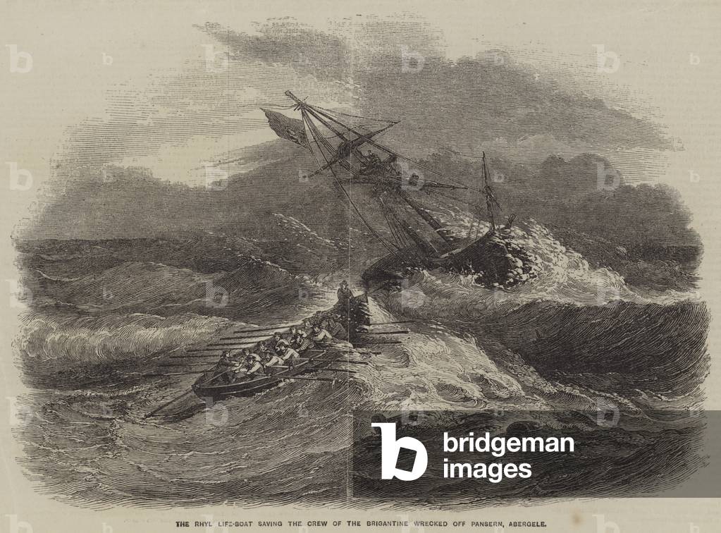 The Rhyl Life-Boat saving the Crew of the Brigantine wrecked off Pansern, Abergele (engraving)