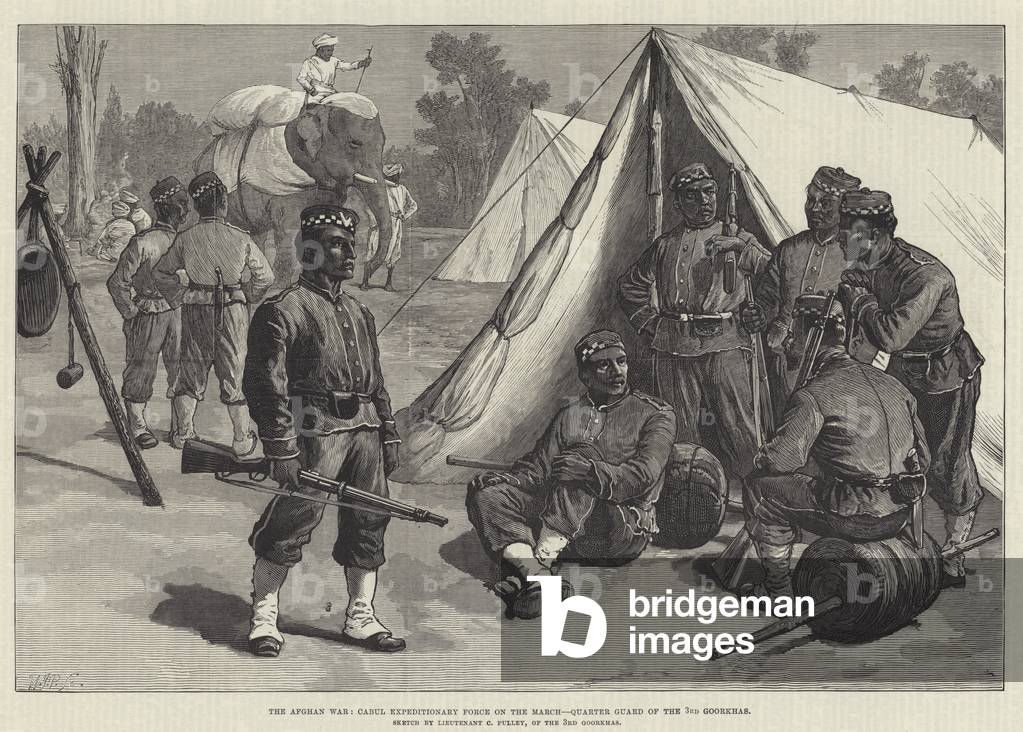 The Afghan War, Cabul Expeditionary Force on the March, Quarter Guard of the 3rd Goorkhas (engraving)