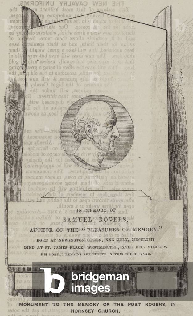 Monument to the Memory of the Poet Rogers, in Hornsey Church (engraving)