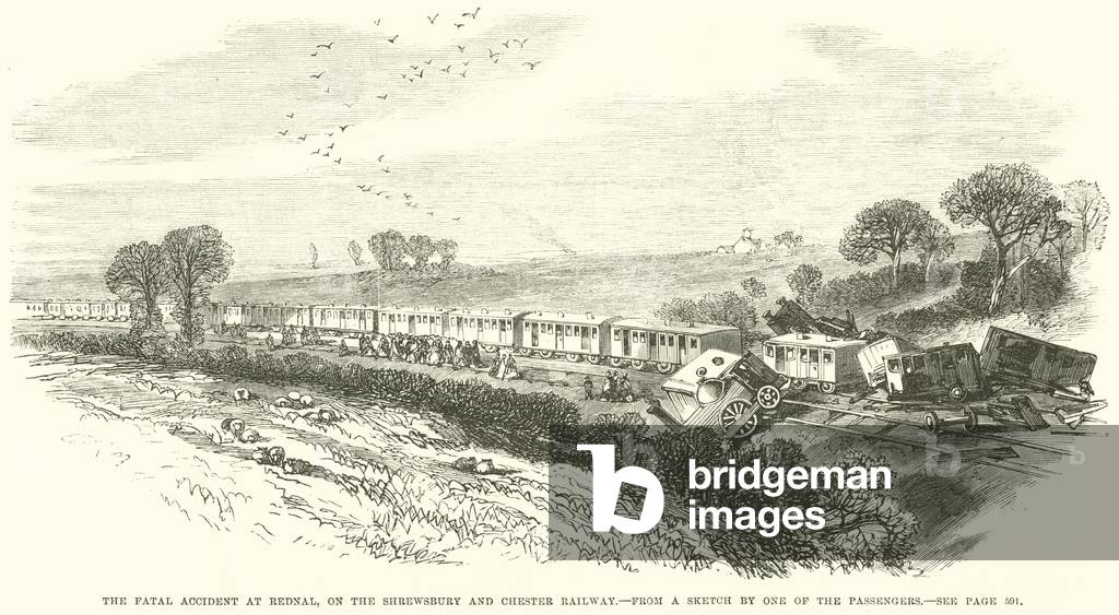 The Fatal Accident at Rednal, on the Shrewsbury and Chester Railway (engraving)