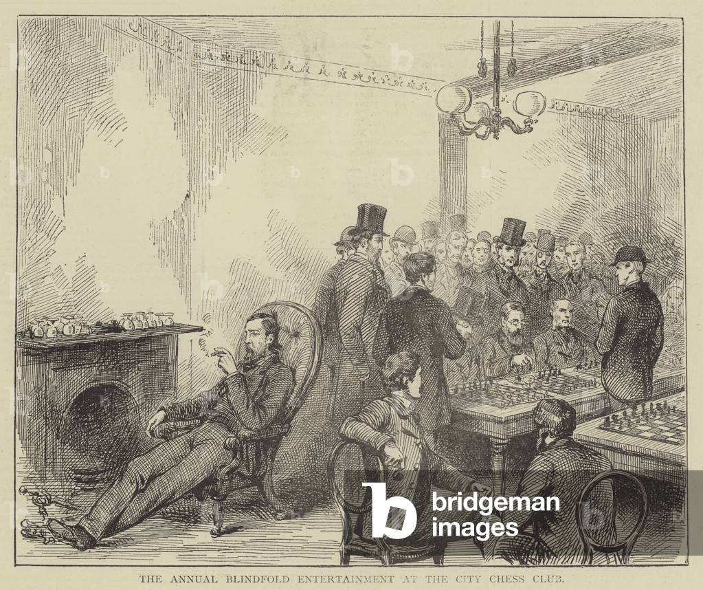 The Annual Blindfold Entertainment at the City Chess Club (engraving)