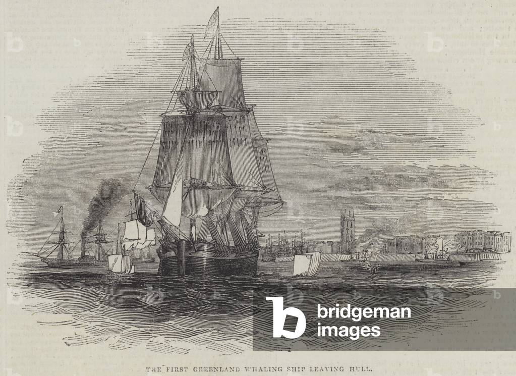 The First Greenland Whaling Ship leaving Hull (engraving)