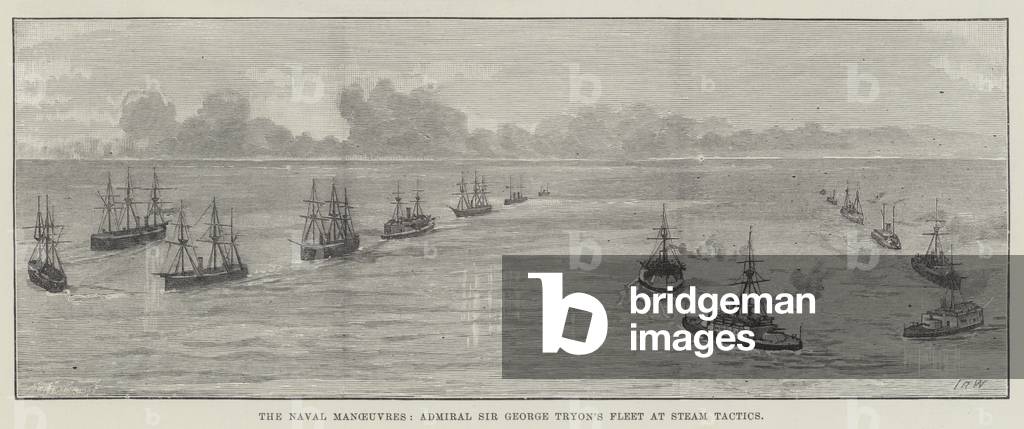 The Naval Manoeuvres, Admiral Sir George Tryon's Fleet at Steam Tactics (engraving)