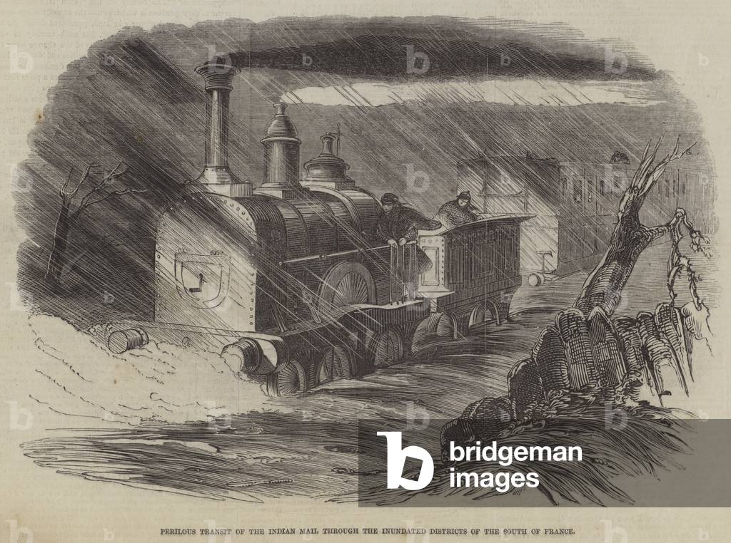 Perilous Transit of the Indian Mail through the Inundated Districts of the South of France (engraving)