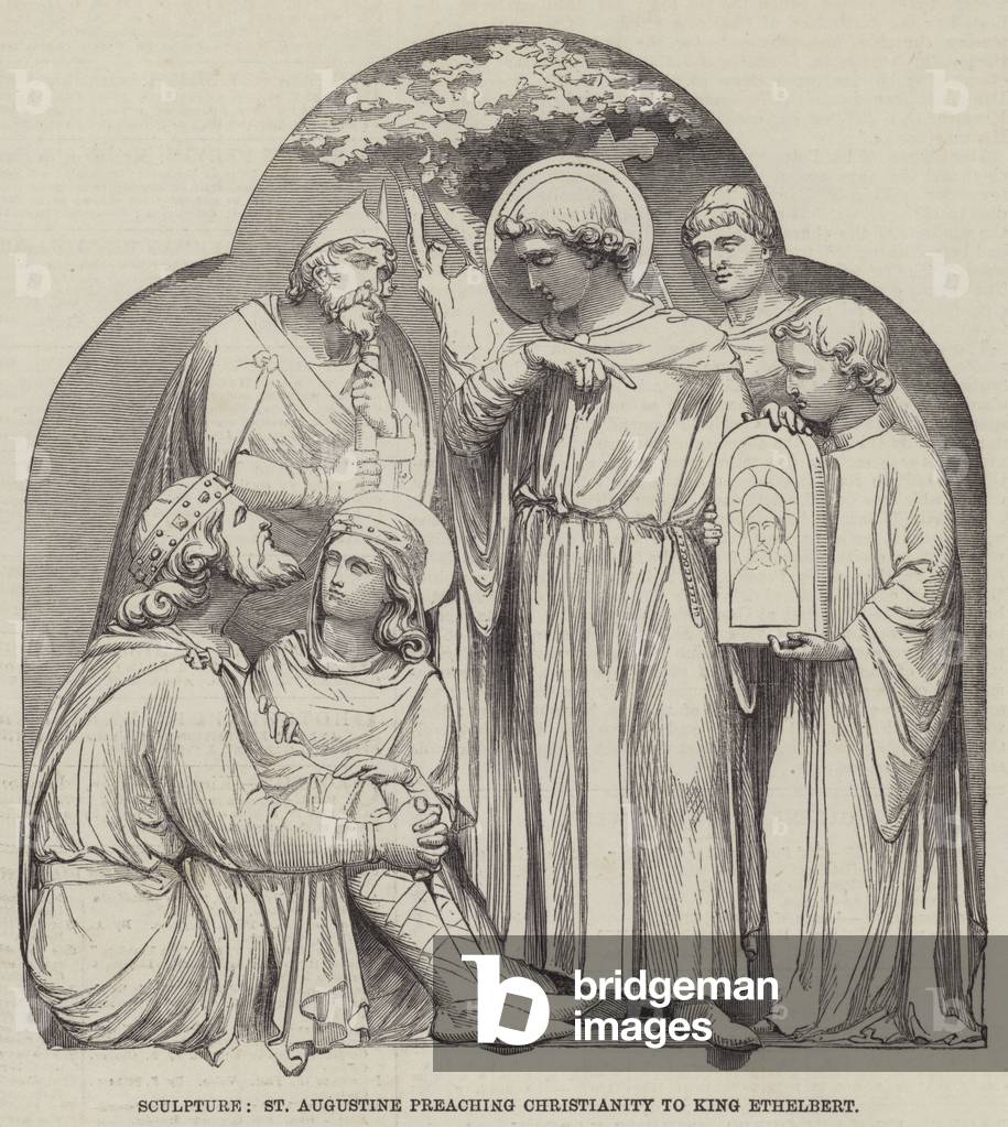 Sculpture, St Augustine preaching Christianity to King Ethelbert (engraving)