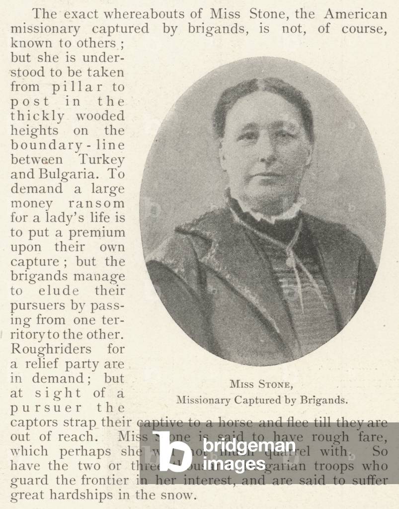 Miss Stone, Missionary captured by Brigands (engraving)