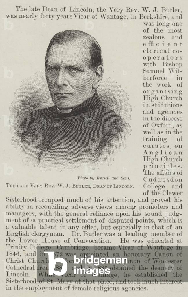 The late Very Reverend W J Butler, Dean of Lincoln (engraving)