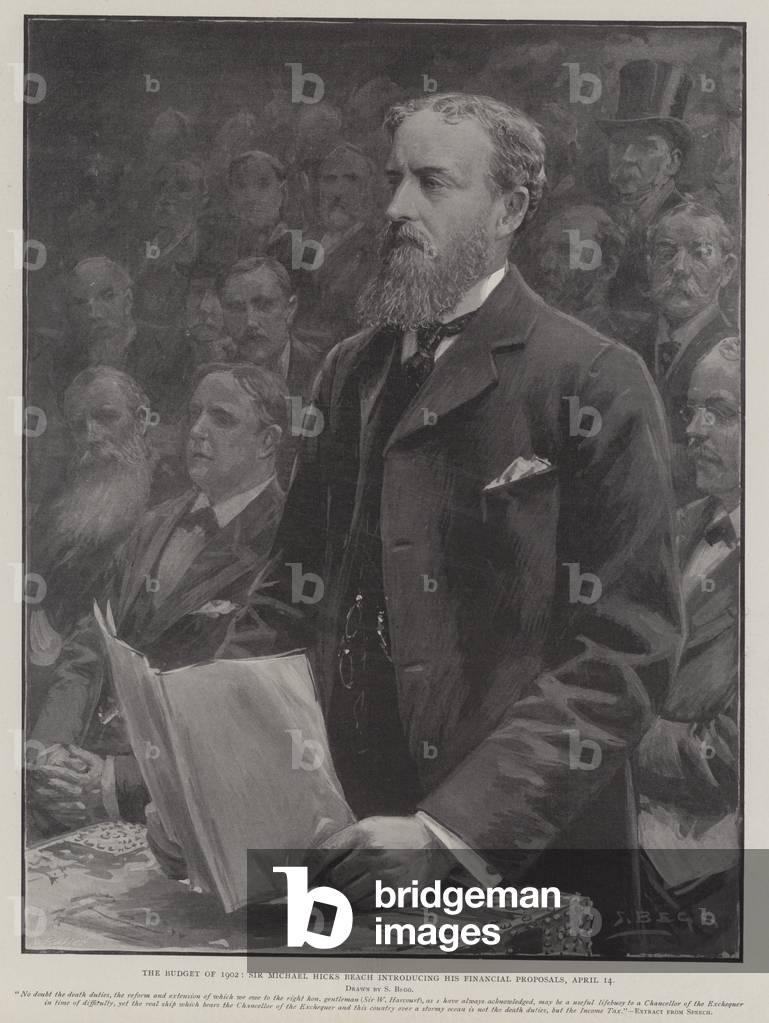 The Budget of 1902, Sir Michael Hicks Beach introducing his Financial Proposals, 14 April (litho)