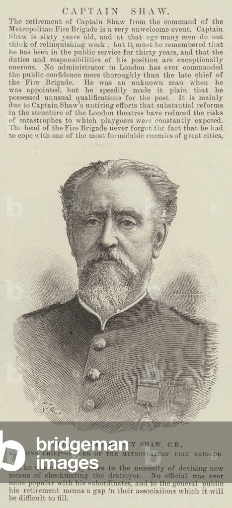 Captain Eyre Massey Shaw, CB, Retiring Chief Officer of the Metropolitan Fire Brigade (engraving)