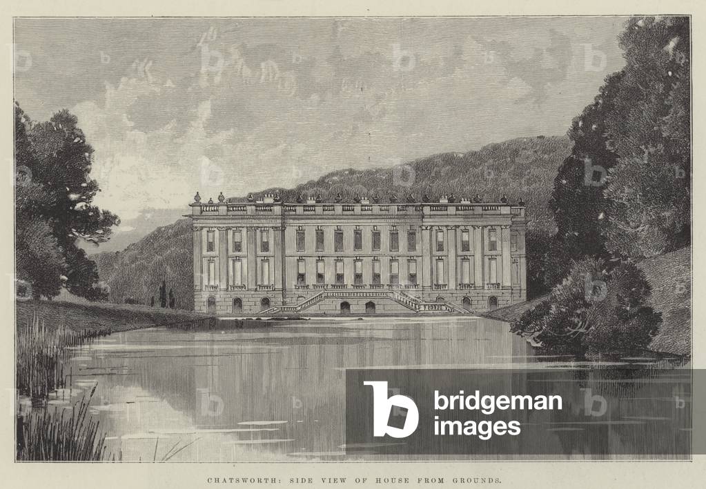 Chatsworth, Side View of House from Grounds (engraving)