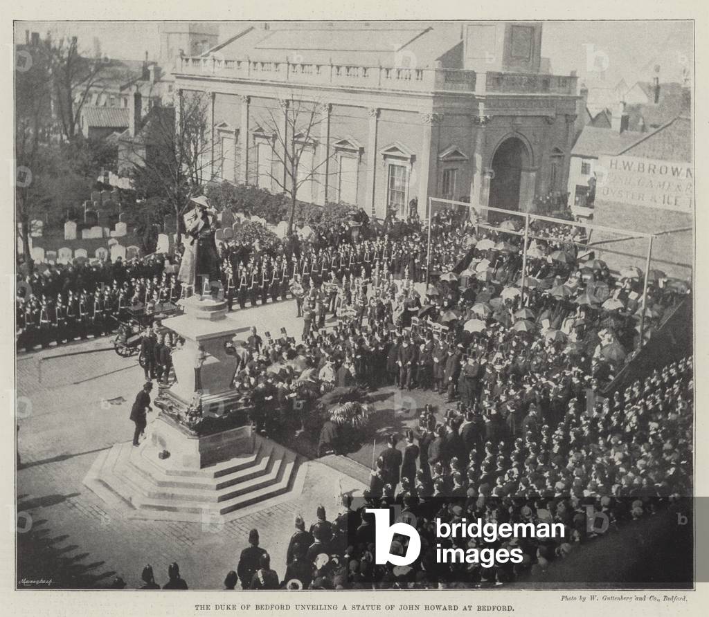 The Duke of Bedford unveiling a Statue of John Howard at Bedford (engraving)