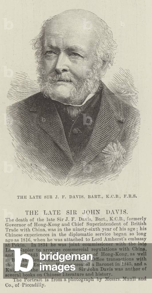 The late Sir J F Davis, Baronet, KCB, FRS (engraving)