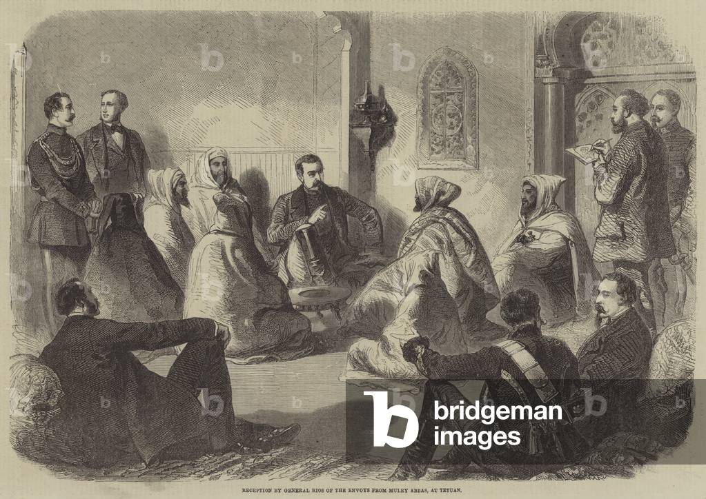 Reception by General Rios of the Envoys from Muley Abbas, at Tetuan (engraving)
