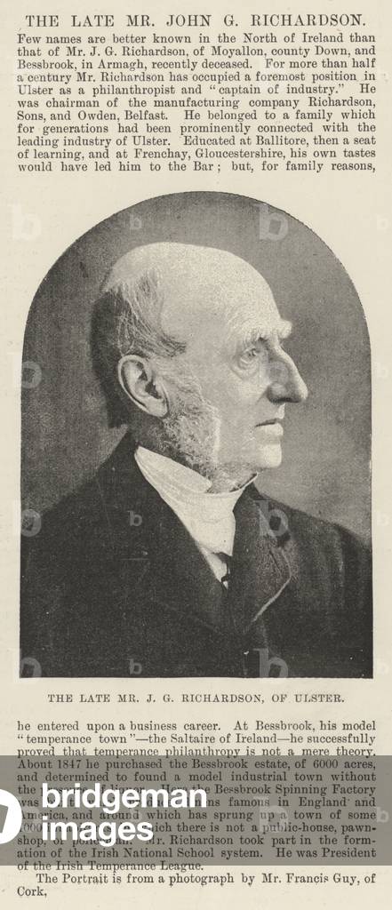 The late Mr J G Richardson, of Ulster (engraving)