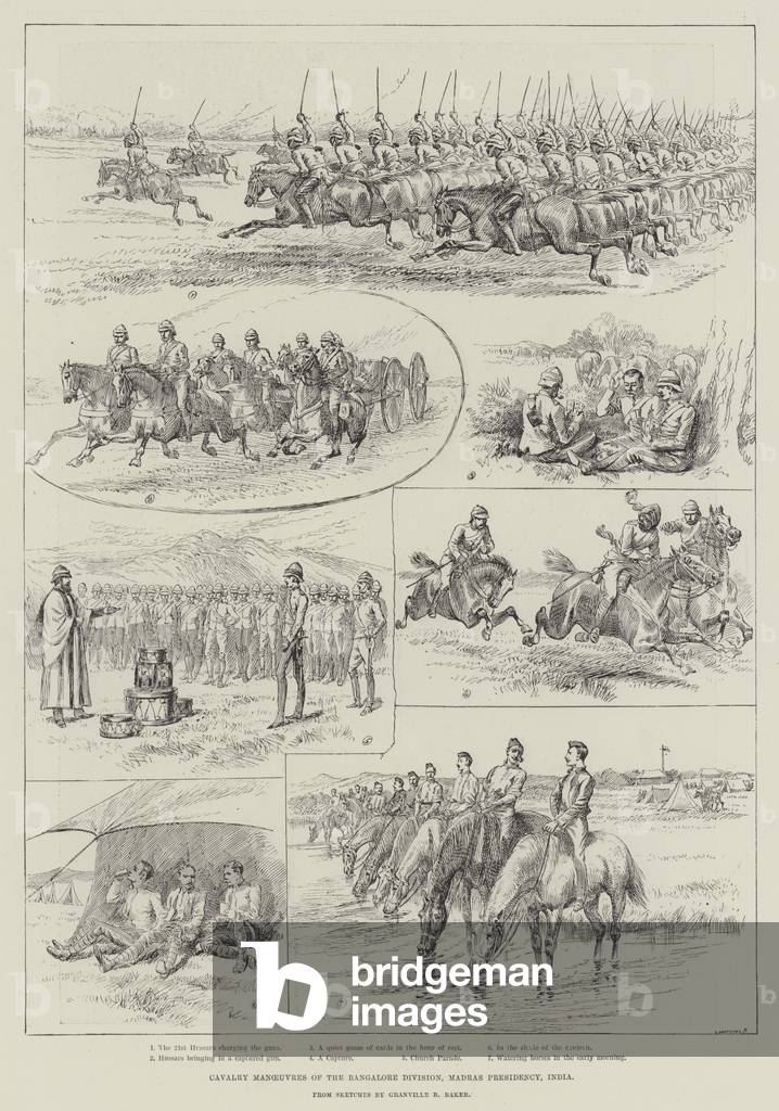 Cavalry Manoeuvres of the Bangalore Division, Madras Presidency, India (engraving)
