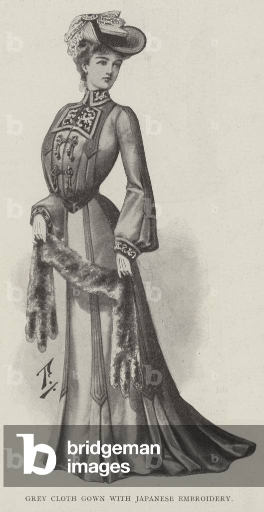 Grey Cloth Gown with Japanese Embroidery (litho)