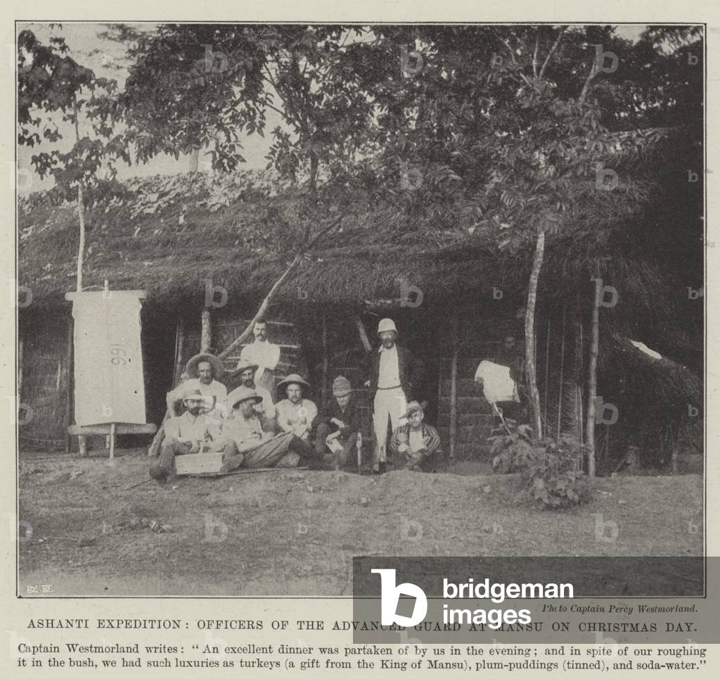 Ashanti Expedition, Officers of the Advanced Guard at Mansu on Christmas Day (b/w photo)