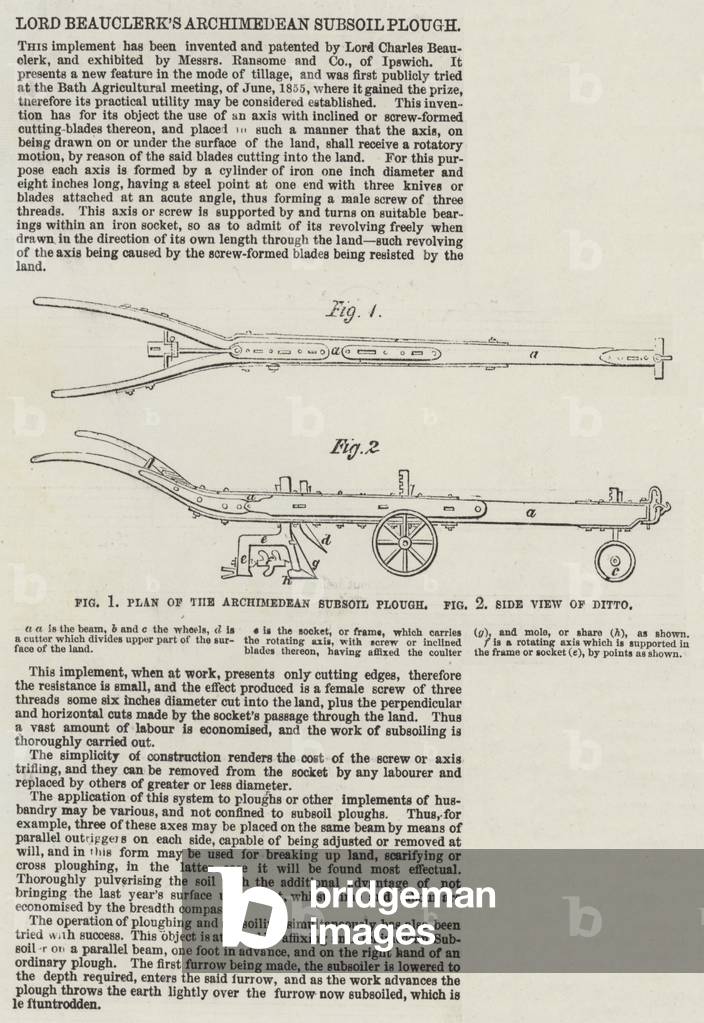 Lord Beauclerk's Archimedean Subsoil Plough (engraving)