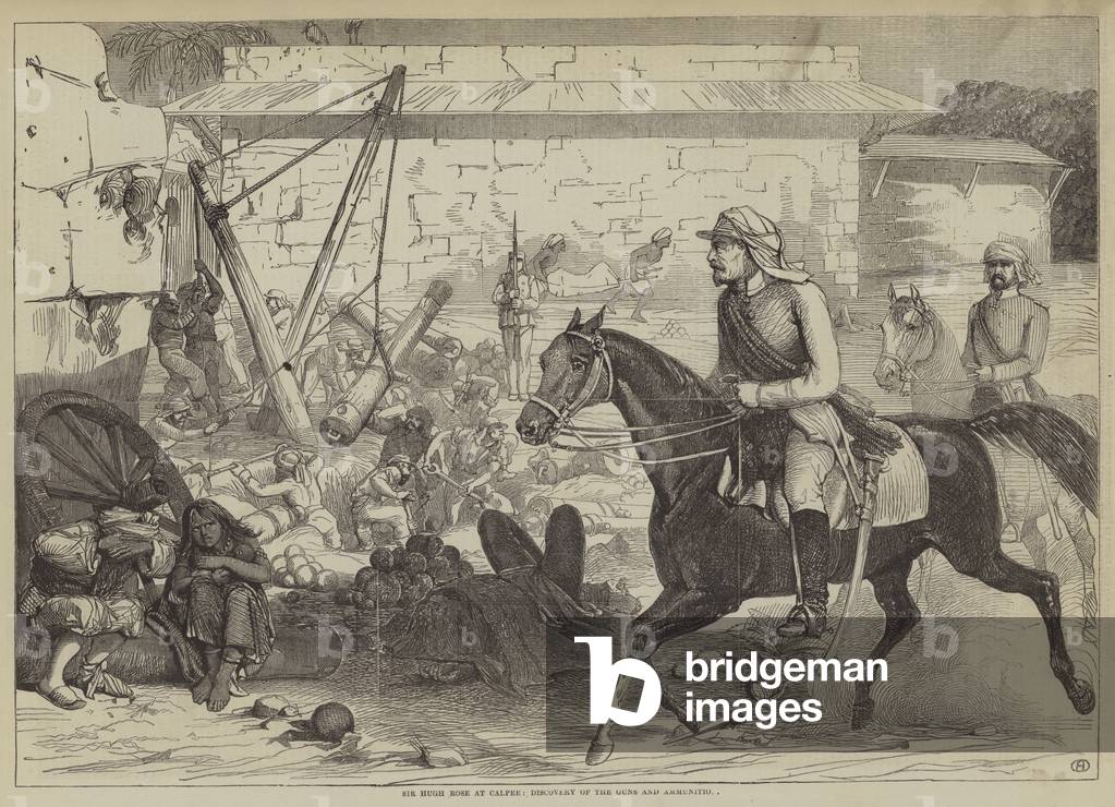 Sir Hugh Rose at Calpee, Discovery of the Guns and Ammunition (engraving)