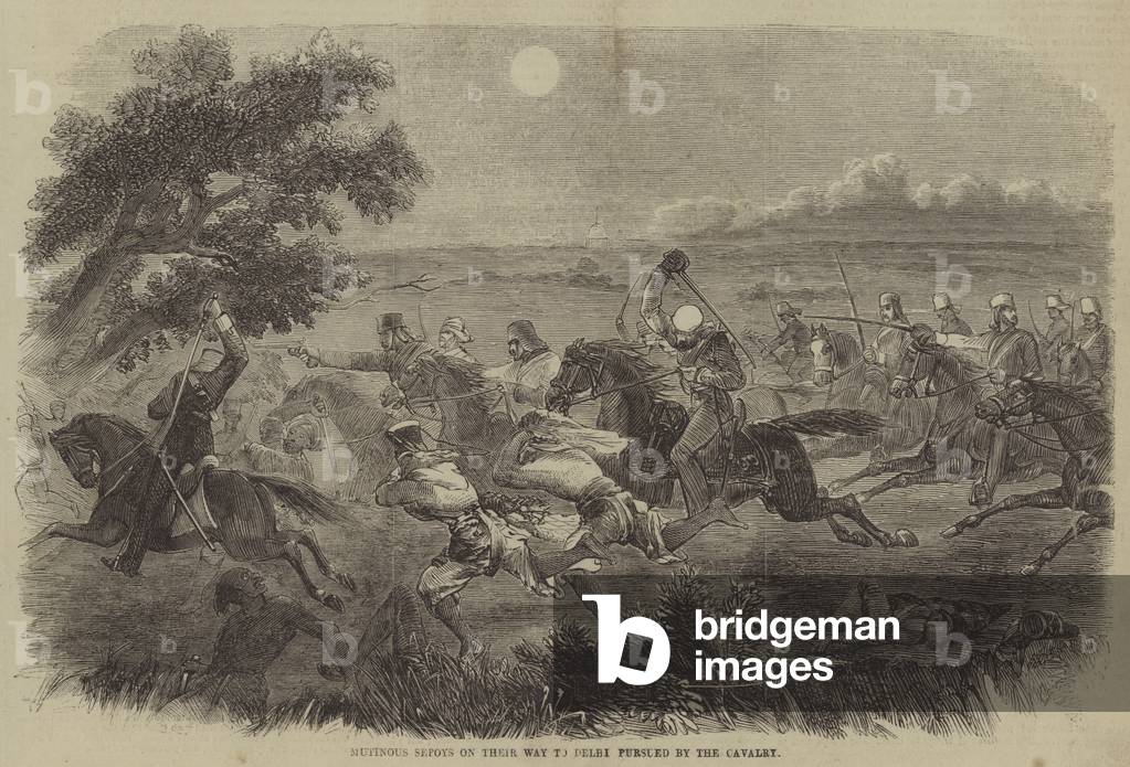 Mutinous Sepoys on their Way to Delhi pursued by the Cavalry (engraving)