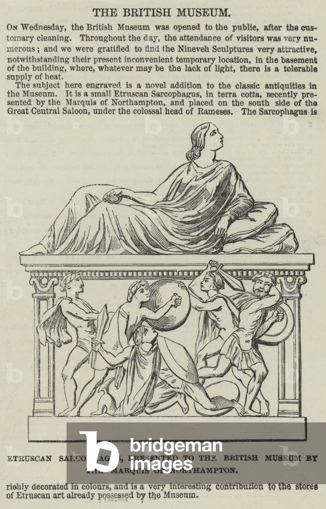 Etruscan Sarcophagus, presented to the British Museum by the Marquis of Northmpton (engraving)