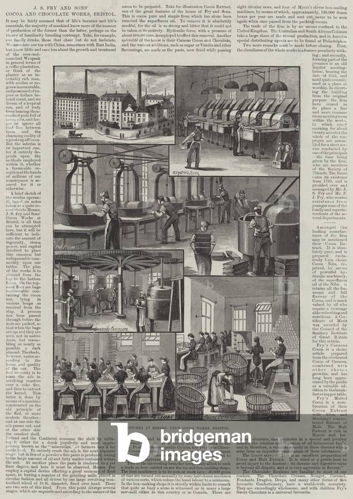 Advertisement, J S Fry and Sons' Cocoa and Chocolate Works, Bristol (engraving)