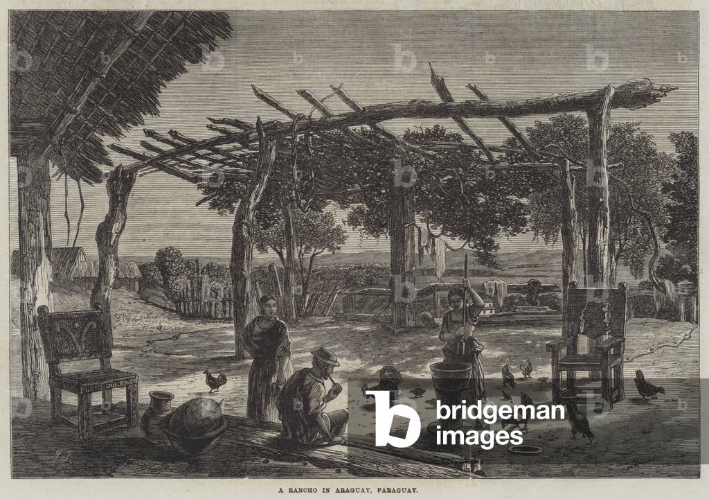 A Rancho in Araguay, Paraguay (engraving)