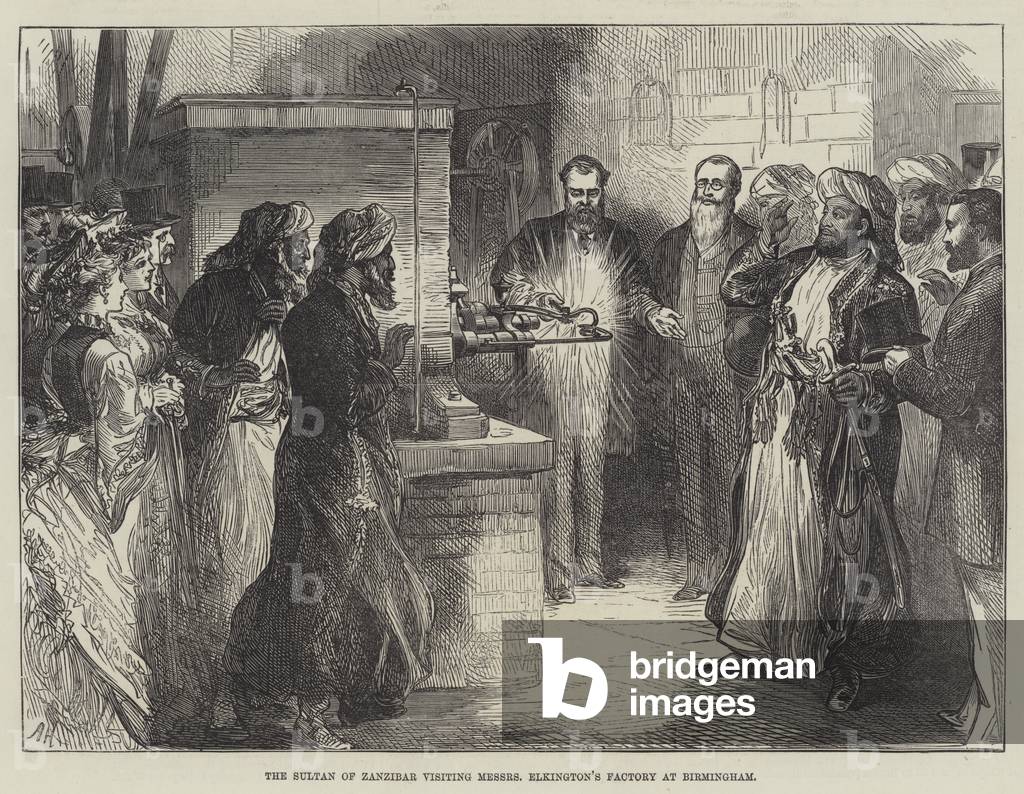 The Sultan of Zanzibar visiting Messers Elkington's Factory at Birmingham (engraving)