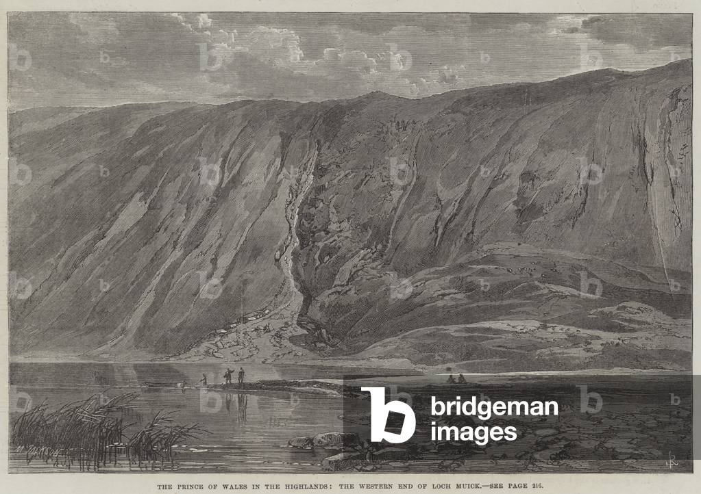 The Prince of Wales in the Highlands, the Western End of Loch Muick (engraving)