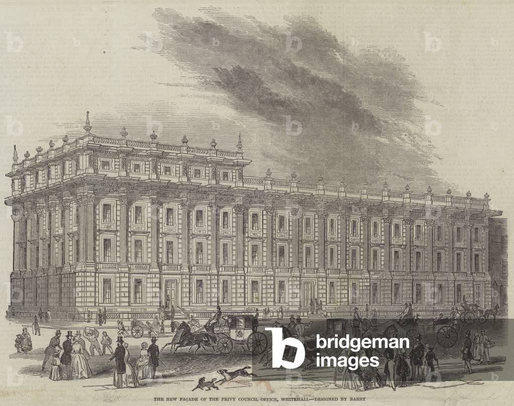 The New Facade of the Privy Council Office, Whitehall, designed by Barry (engraving)