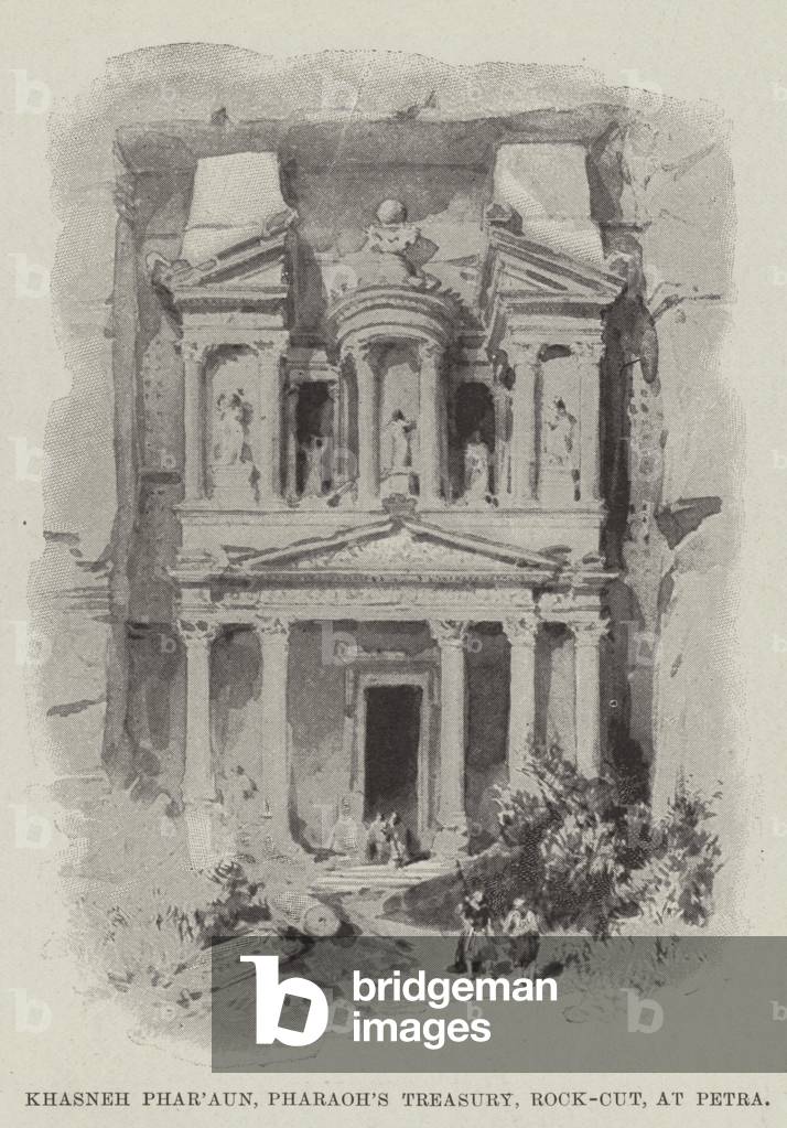 Khasneh Phar'aun, Pharaoh's Treasury, Rock-Cut, at Petra (litho)