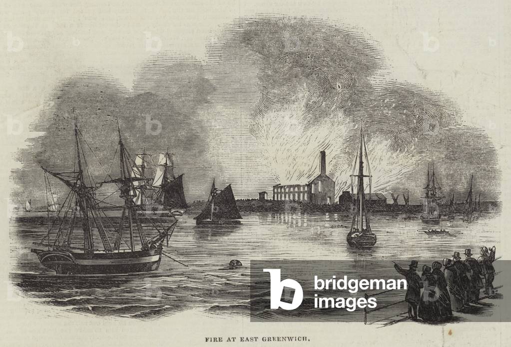 Destructive Fire at East Greenwich (engraving)