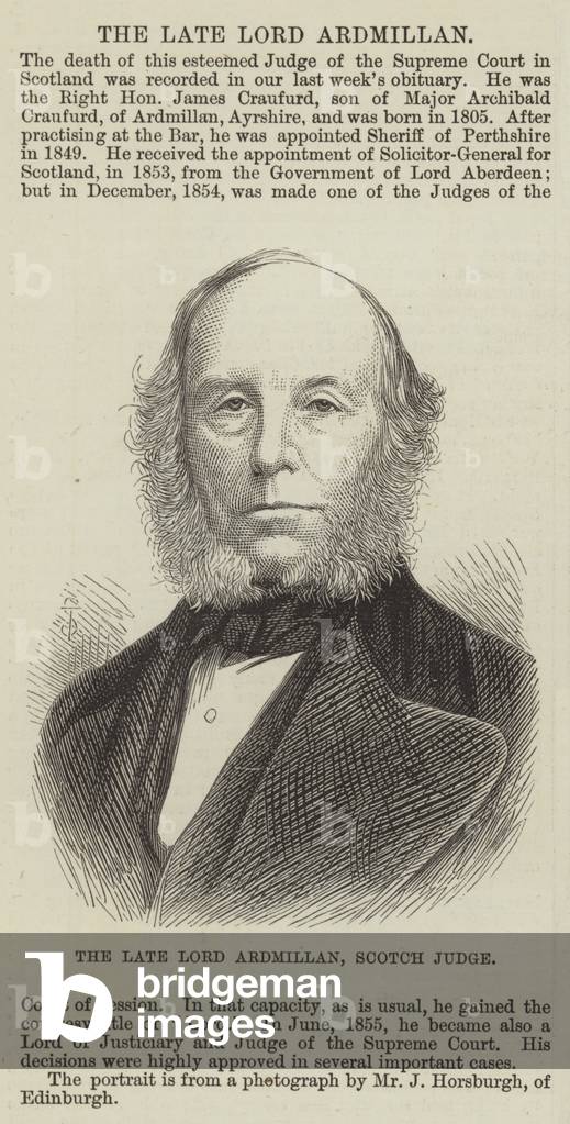 The late Lord Ardmillan, Scotch Judge (engraving)