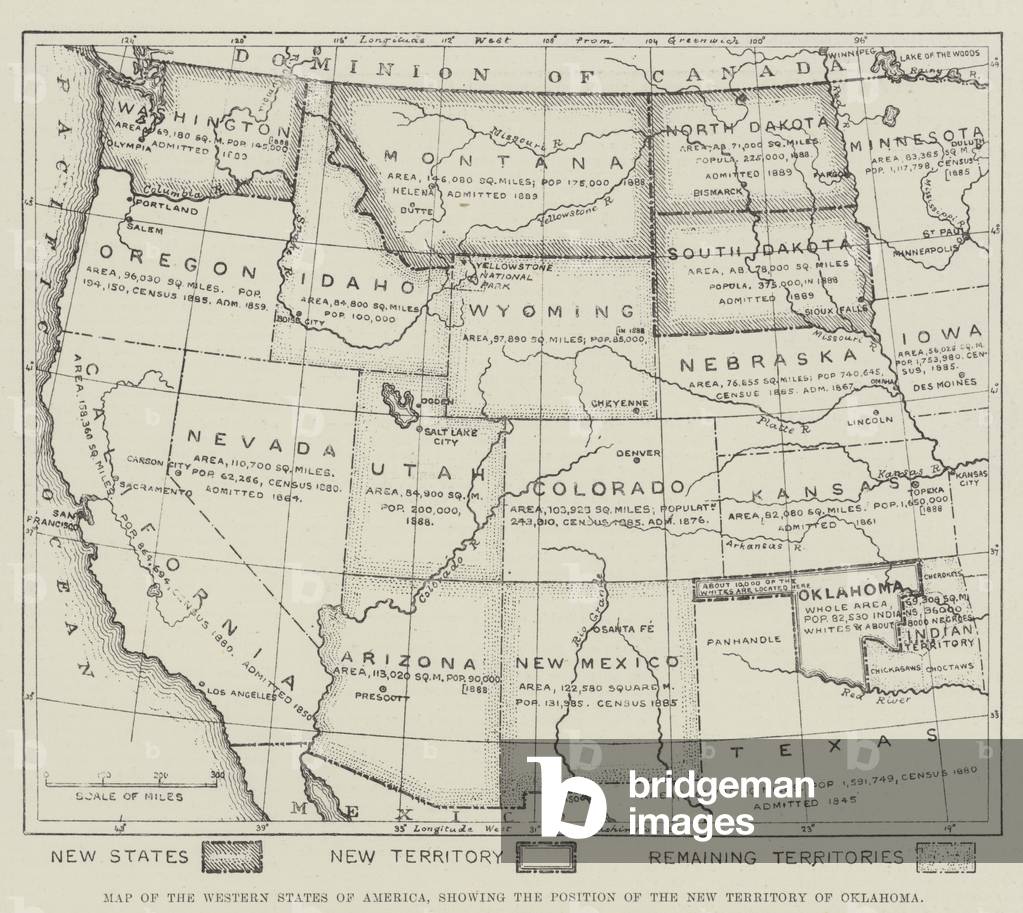 Map of the Western States of America, showing the Position of the New Territory of Oklahoma (engraving)
