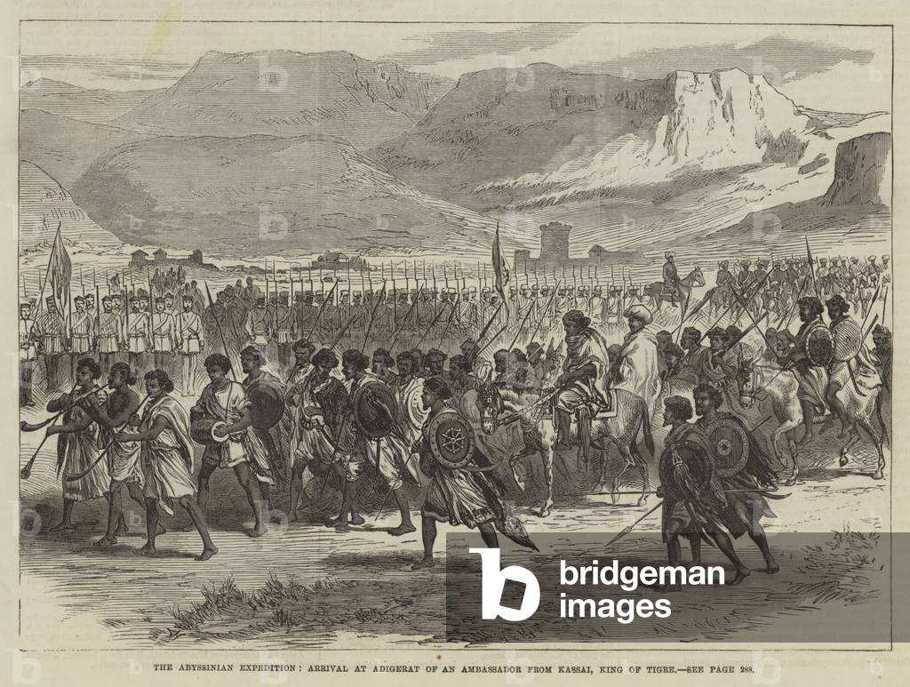 The Abyssinian Expedition, Arrival at Adigerat of an Ambassador from Kassai, King of Tigre (engraving)