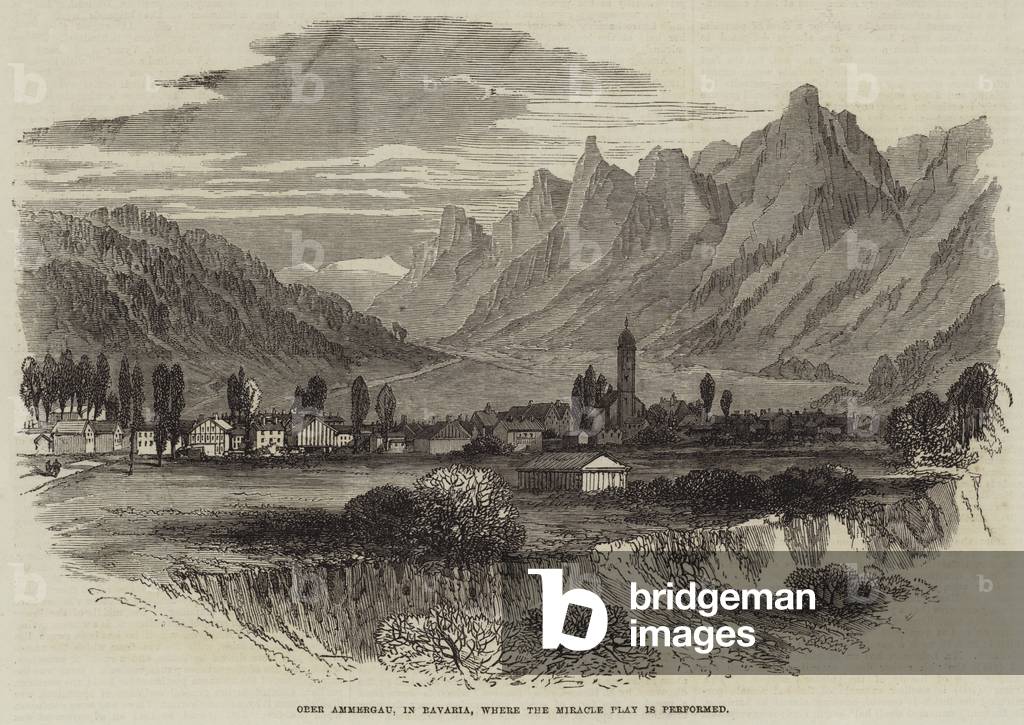 Ober Ammergau, in Bavaria, where the Miracle Play is performed (engraving)
